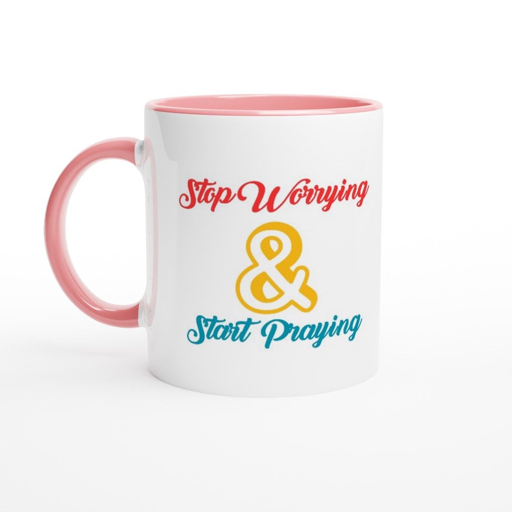 Stop worrying and start praying mug - BoundlessLoveStore - Pink - birthday gift friend - Christian mug gift