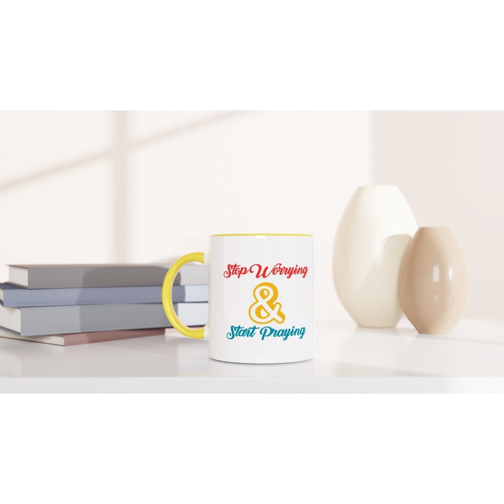 Stop worrying and start praying mug - BoundlessLoveStore - Pink - birthday gift friend - Christian mug gift