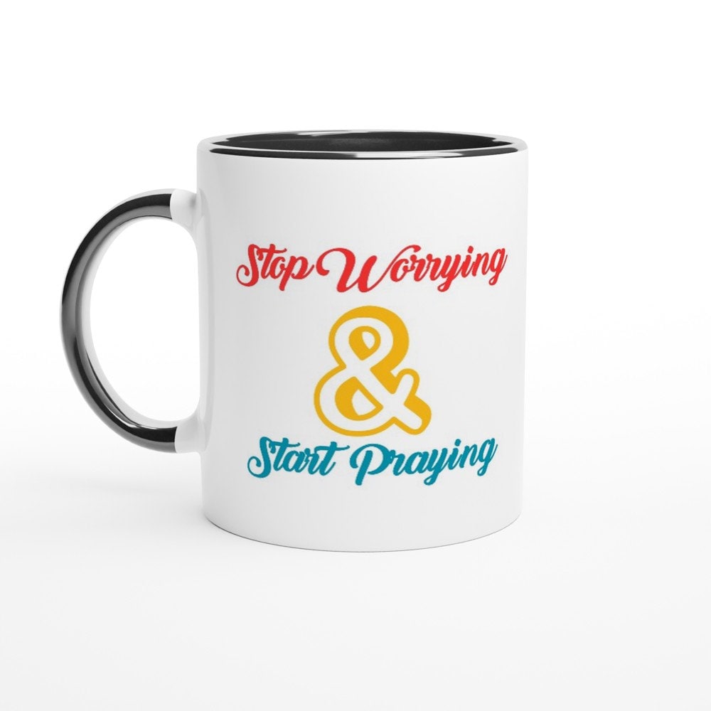 Stop worrying and start praying mug - BoundlessLoveStore - Black - birthday gift friend - Christian mug gift