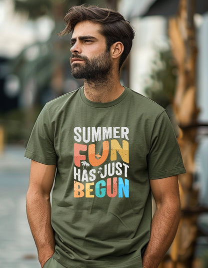 Summer Fun Has Just Begun T-Shirt, Graphic Unisex Tee - BoundlessLoveStore - Military Green - Small - artisan print - beach