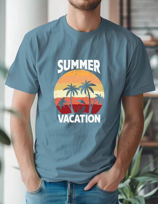 Summer vacation T-Shirt,, Graphic Unisex Tee - BoundlessLoveStore - Indigo Blue - Small - artisan print - beach vibes