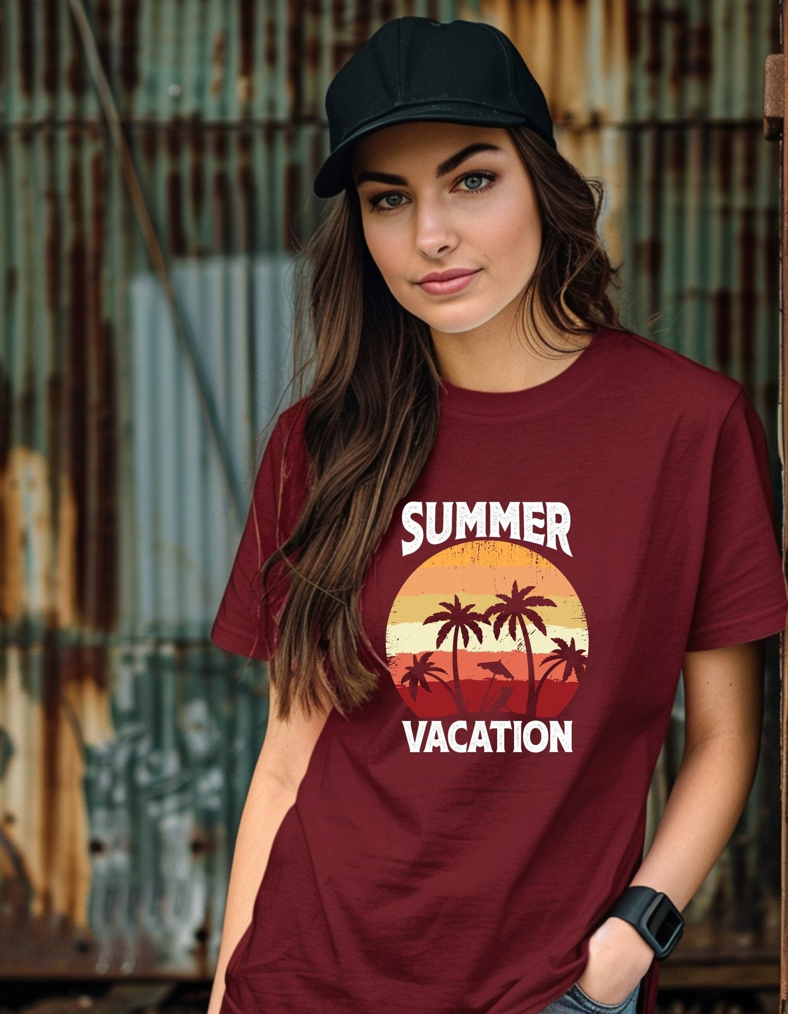 Summer vacation T-Shirt, , Graphic Unisex Tee - BoundlessLoveStore - Maroon - Small - artisan print - beach vibes