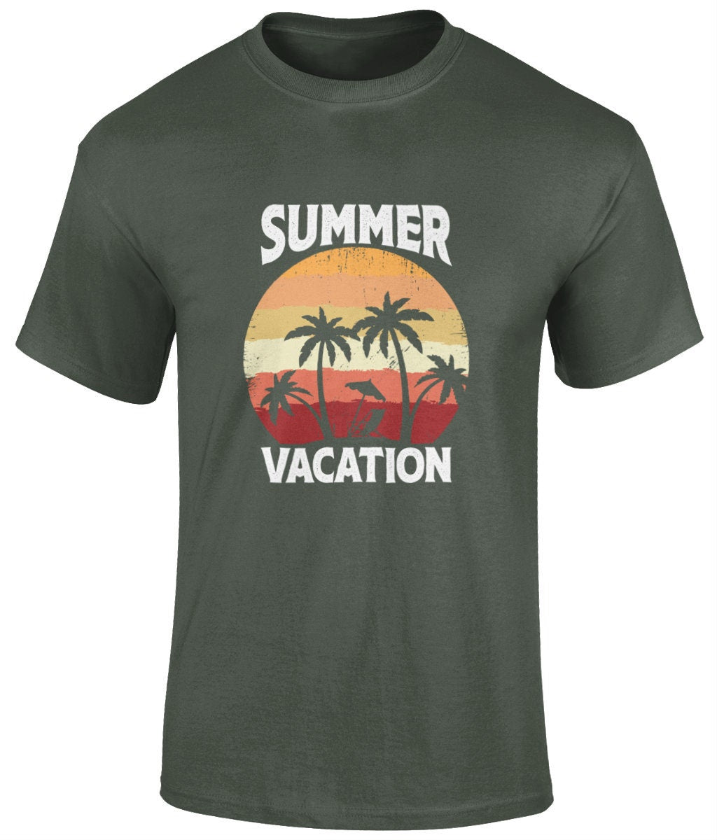 Summer vacation T-Shirt,  Graphic Unisex Tee - BoundlessLoveStore - Military Green - Small - artisan print - beach vibes