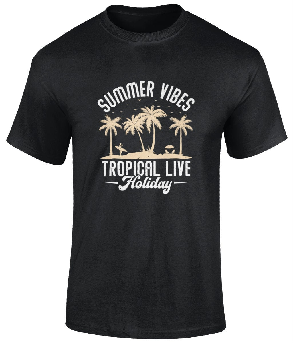 Summer vibes tropical live T-Shirt, Graphic Unisex Tee - BoundlessLoveStore - Black - Small - artisan print - beach vibes