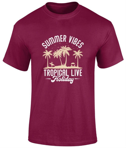 Summer vibes tropical live T-Shirt, Graphic Unisex Tee - BoundlessLoveStore - Cardinal Red - Small - artisan print - beach