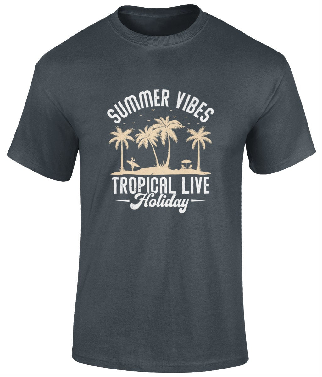 Summer vibes tropical live T-Shirt, Graphic Unisex Tee - BoundlessLoveStore - Charcoal - Small - artisan print - beach vibes