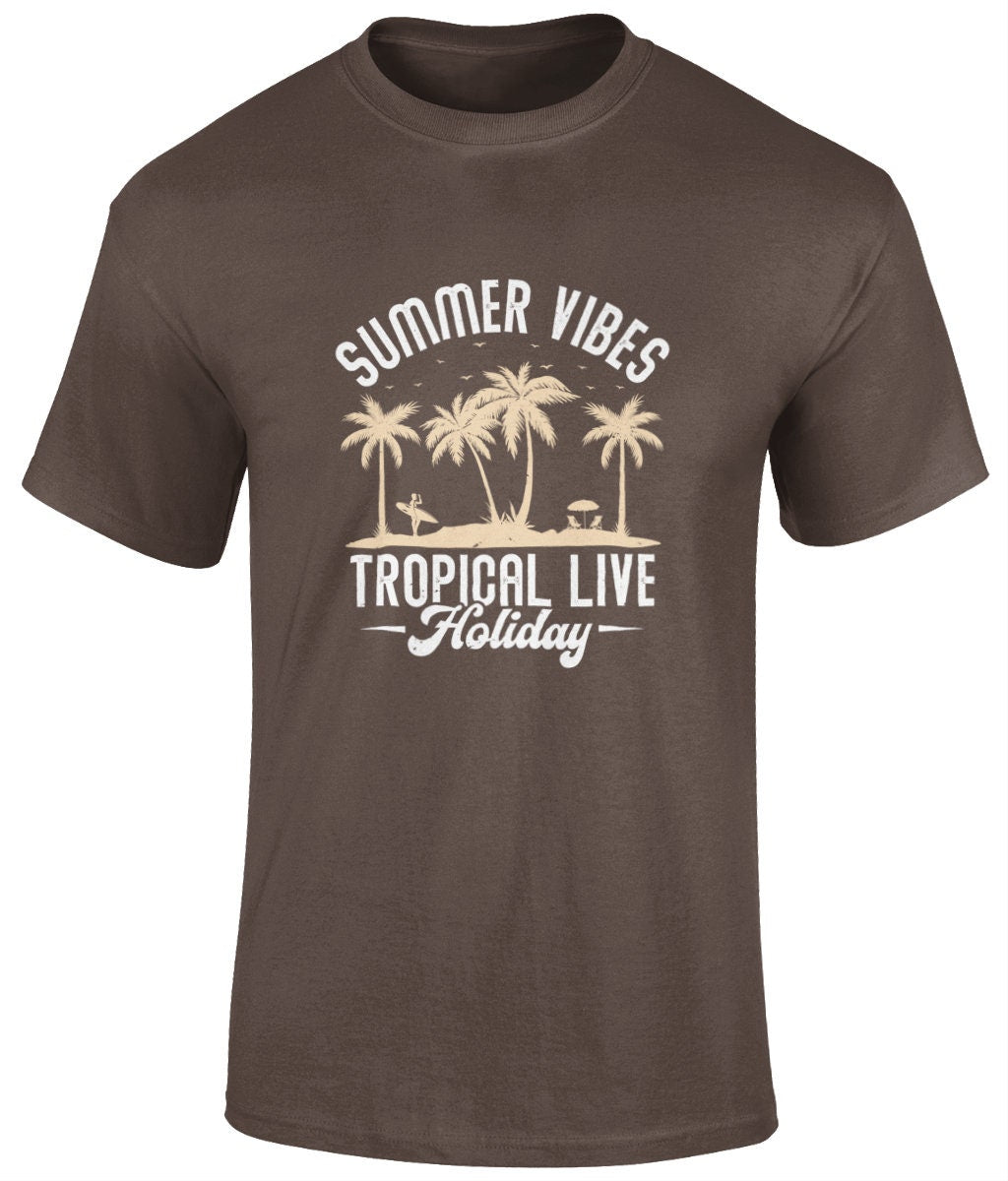 Summer vibes tropical live T-Shirt, Graphic Unisex Tee - BoundlessLoveStore - Dark Chocolate - Small - artisan print -