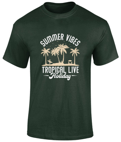 Summer vibes tropical live T-Shirt, Graphic Unisex Tee - BoundlessLoveStore - Forest - Small - artisan print - beach vibes