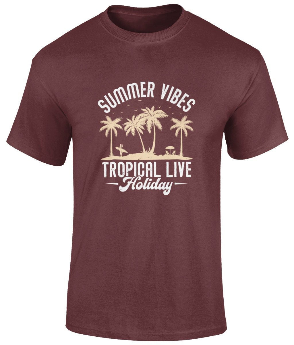 Summer vibes tropical live T-Shirt, Graphic Unisex Tee - BoundlessLoveStore - Maroon - Small - artisan print - beach vibes