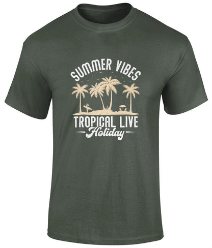 Summer vibes tropical live T-Shirt, Graphic Unisex Tee - BoundlessLoveStore - Military Green - Small - artisan print -