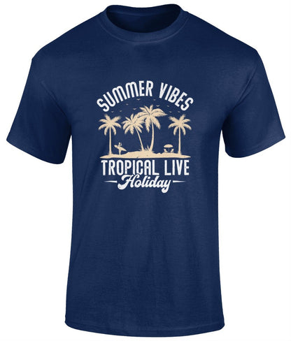 Summer vibes tropical live T-Shirt, Graphic Unisex Tee - BoundlessLoveStore - Navy - Small - artisan print - beach vibes