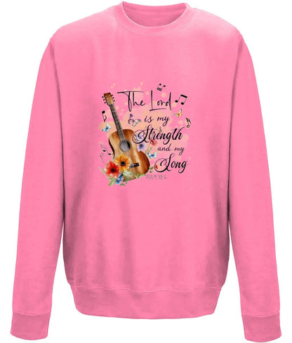 The Lord Is My Strength and Song unisex  sweatshirt - BoundlessLoveStore - X-Small - Candyfloss Pink - Christian Sweatshirt -