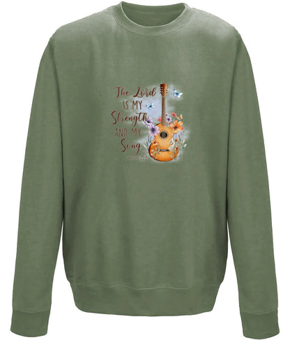 The Lord is my Strength unisex sweatshirt - BoundlessLoveStore - X-Small - Earthy Green - Christian Sweatshirt - Clothing