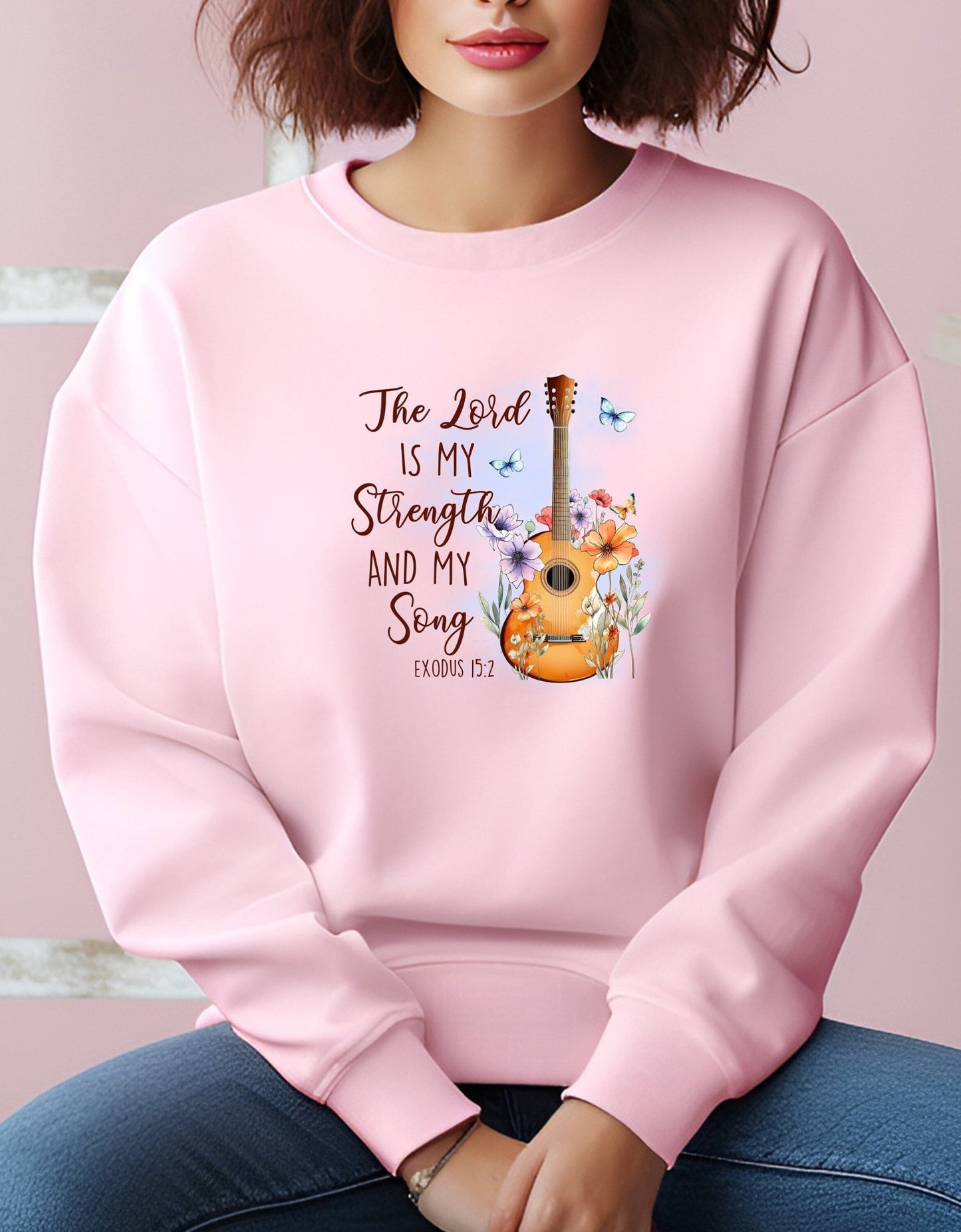 The Lord is my Strength unisex  sweatshirt - BoundlessLoveStore - X-Small - Baby Pink - Christian Sweatshirt - Clothing