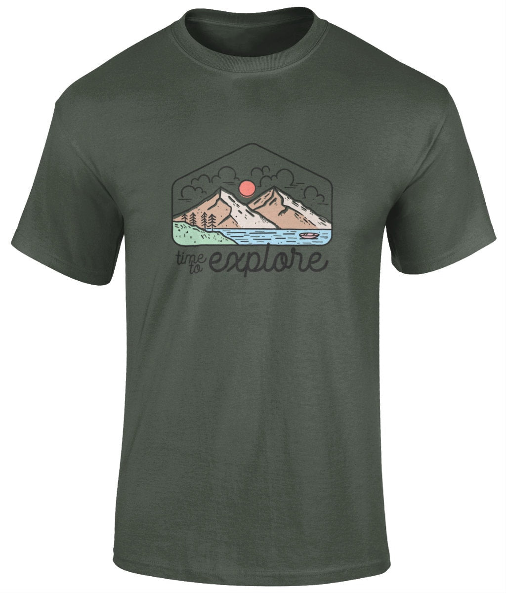 Time to explore T-Shirt, Graphic T Shirt, Graphic Unisex Tee - BoundlessLoveStore - military green- Small - artisan print -