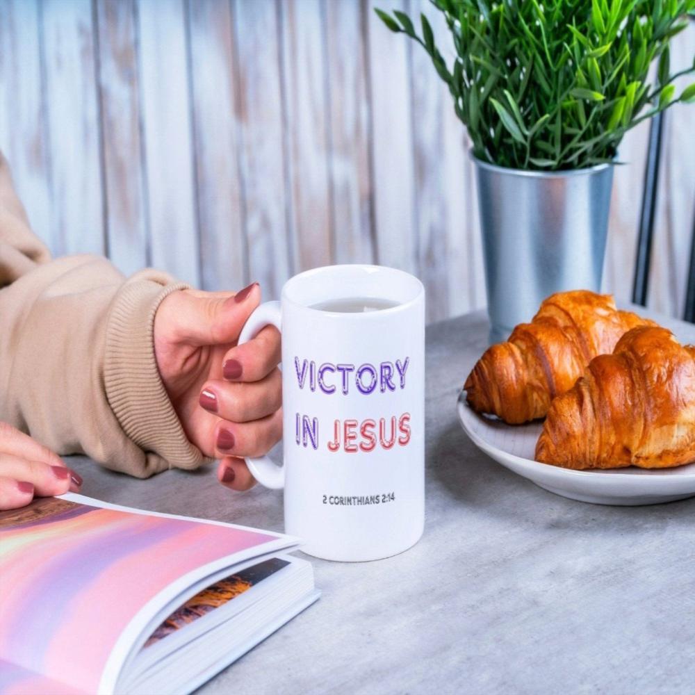 Victory in Jesus Mug - BoundlessLoveStore - Yellow - birthday gift friend - Christian mug gift