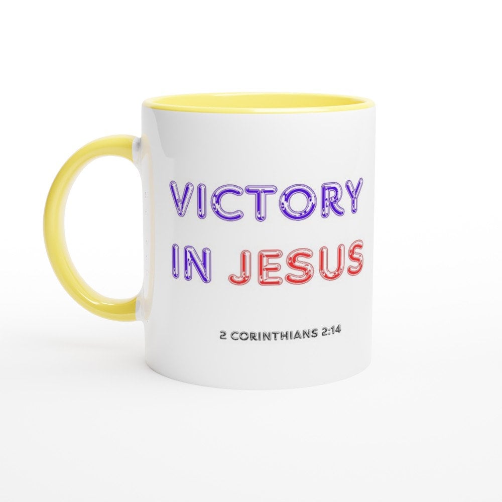 Victory in Jesus Mug - BoundlessLoveStore - Yellow - birthday gift friend - Christian mug gift