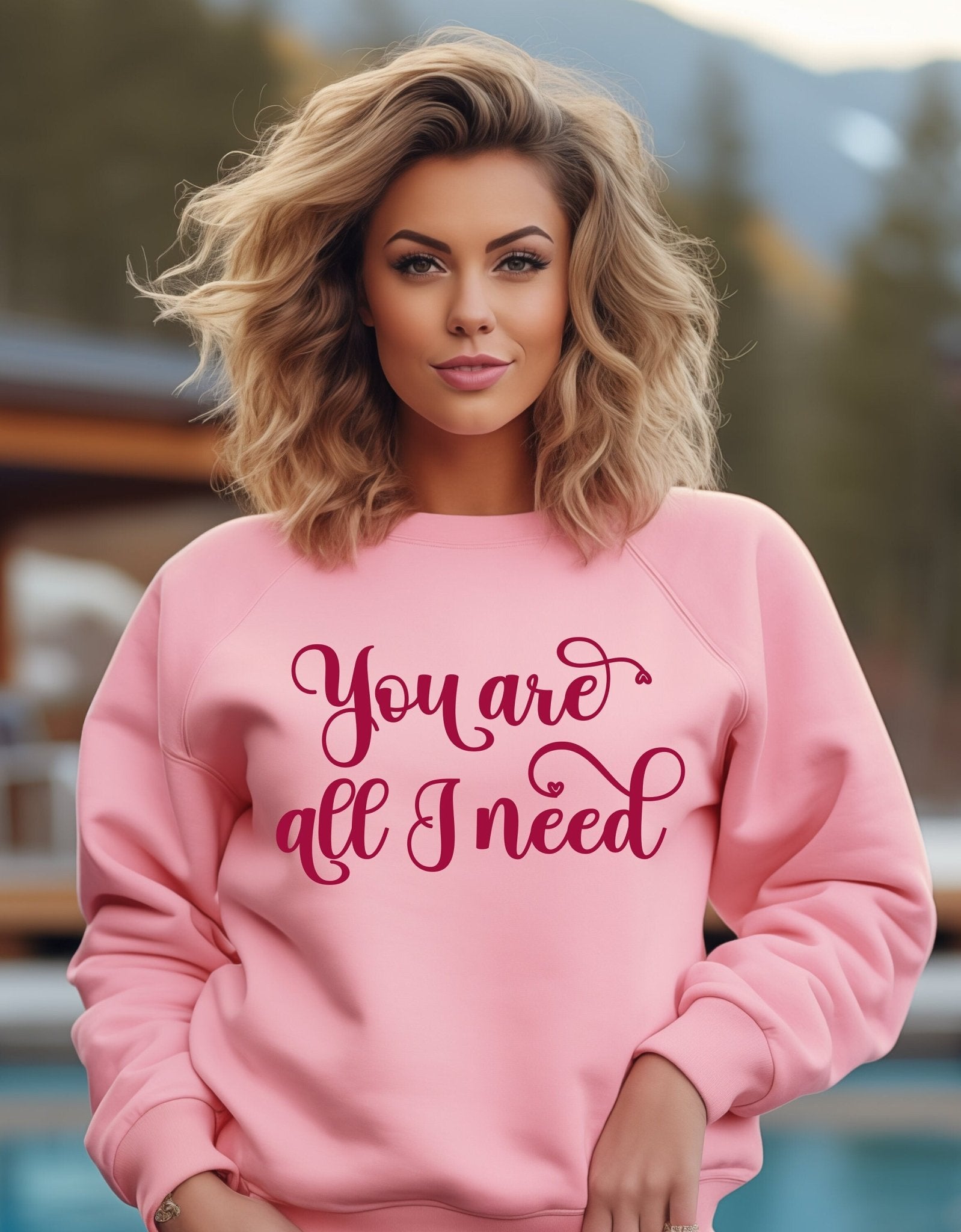 You are all i need valentine crew neck sweatshirt - BoundlessLoveStore - X-Small - Candyfloss Pink - couple sweatshirt -